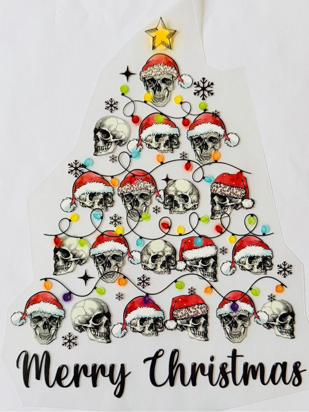 Merry Christmas Skull Tree Holiday Decal DTF Transfer for fabrics